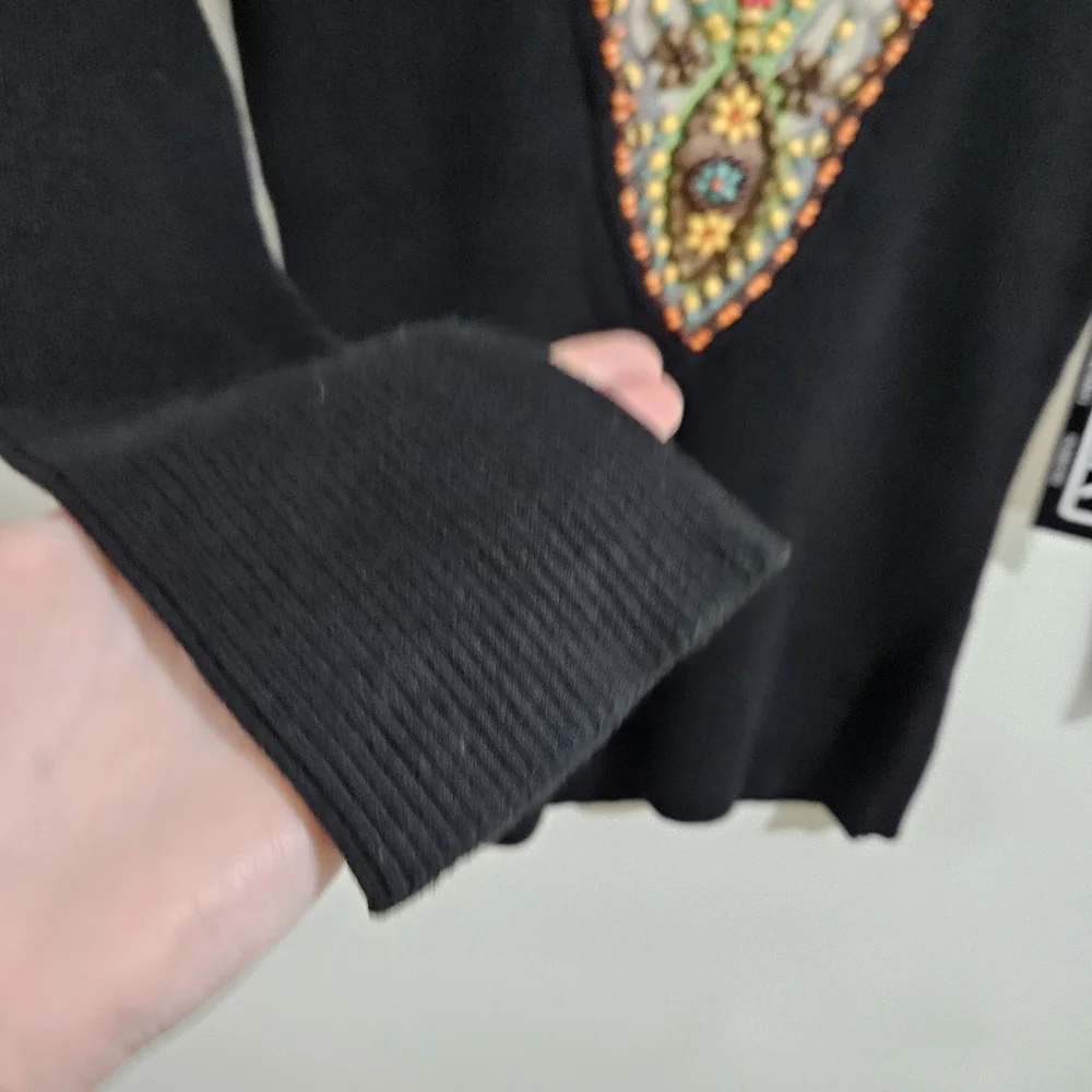 NEW Vintage Berek Takako Sakon Beaded Ribbed Knit Top Black Boho Art To Wear M - Picture 9 of 14